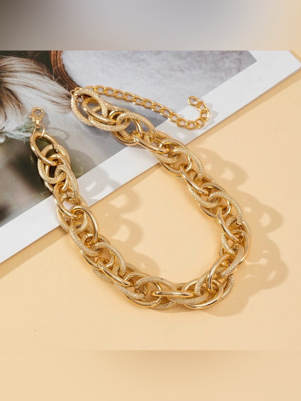 Zara Bold Textured Gold Chain Necklace - Women Jewelry - Picture 4 of 4